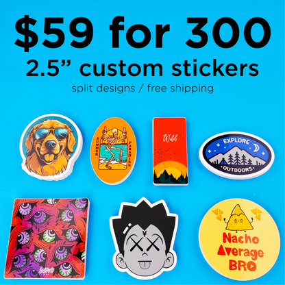 (300) 2.5" Custom Vinyl Stickers (Split Up To 6 Images)